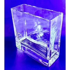 New Pasabahce Rectangular Vase Clear Glass 8" x 8” Thick Heavy Modern
